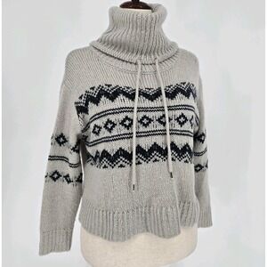 Moon & Madison Fair Isle Turtleneck Sweater Women's Small Gray Black Knit Chunky